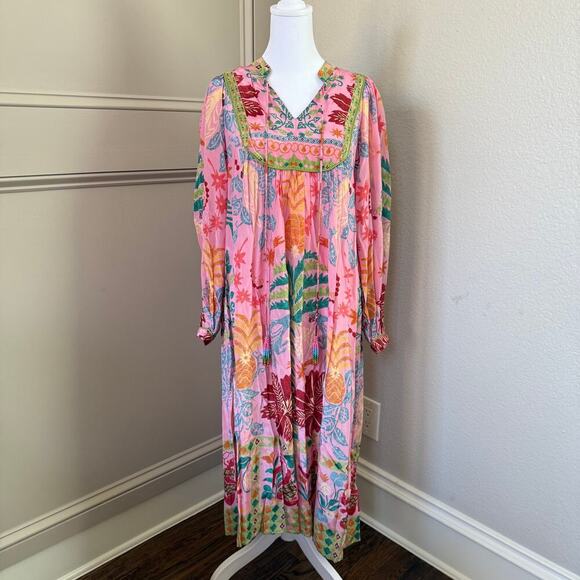 NWT FARM RIO Pink Fruits Queen Scarf Midi Dress Sz XS $295 - Picture 2 of 9
